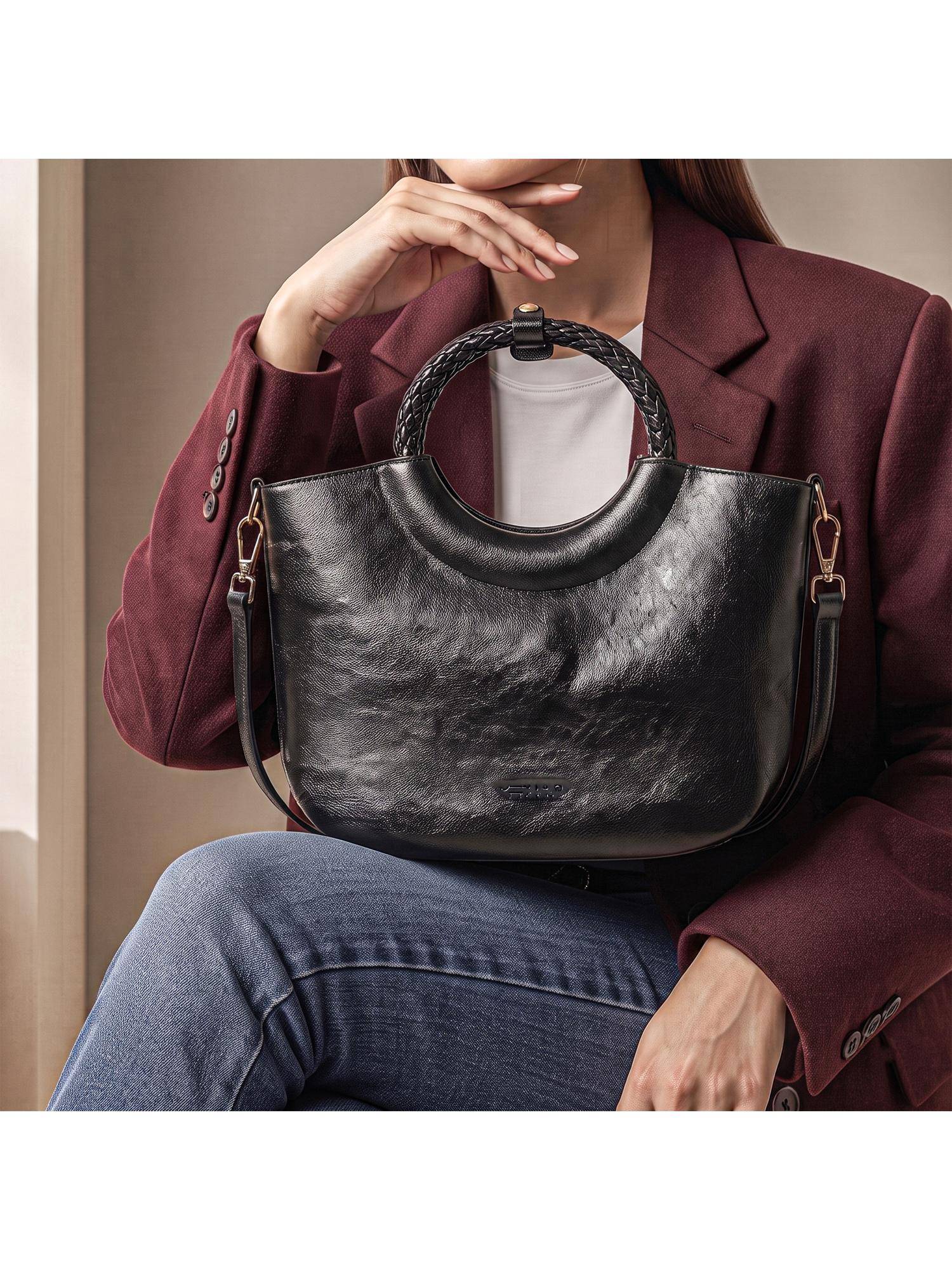 Metro Black Women's Satchel Bag with Detachable Strap