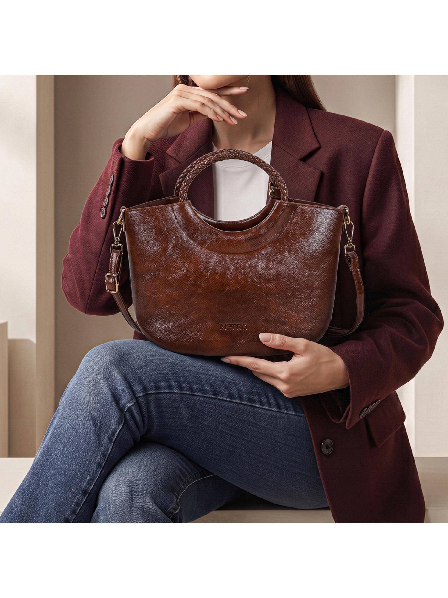 Metro Brown Women's Satchel Bag with Detachable Strap