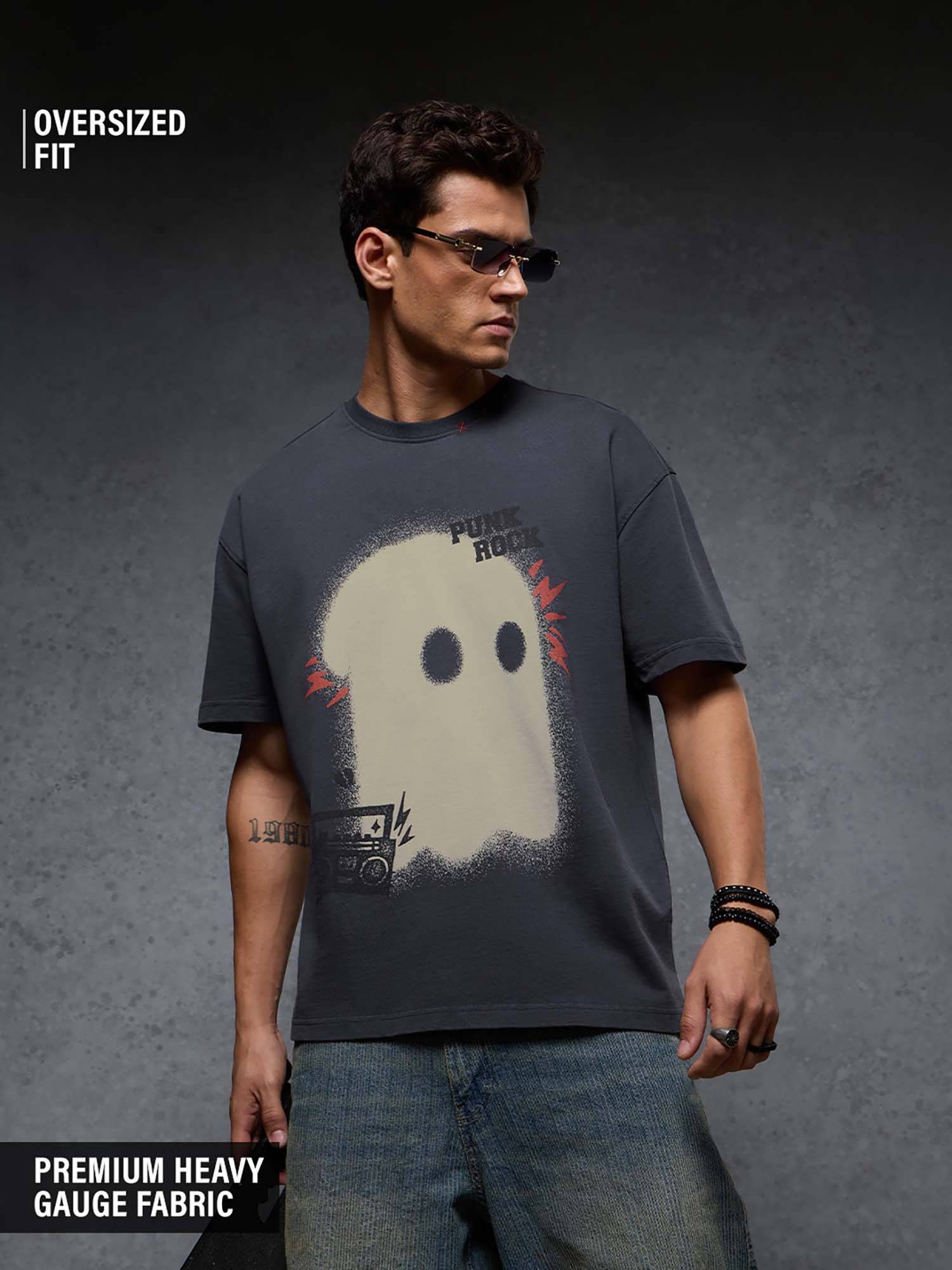 Buy The Souled Store Men Charcoal Punk Rock Oversized Graphic