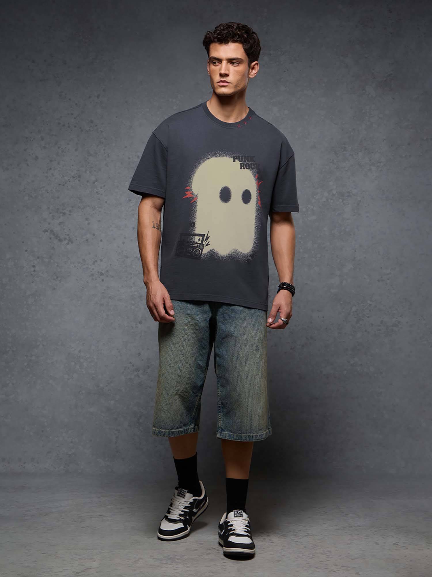 Buy The Souled Store Men Charcoal Punk Rock Oversized Graphic