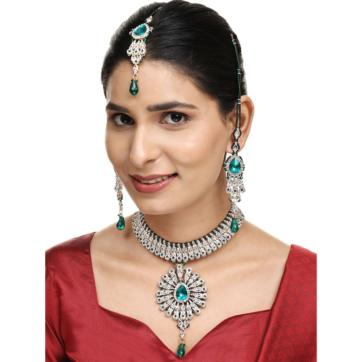 Anika's Creations Brass Green Jewelry Set - Nature'S Elegance