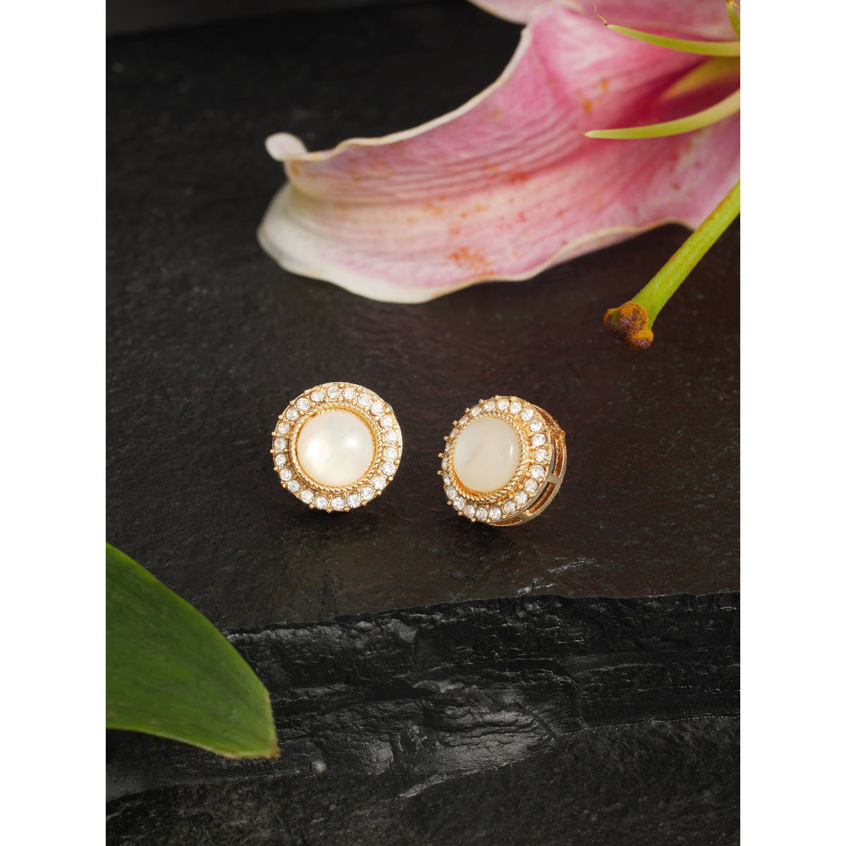 Zaveri Pearls Gold Tone Stone Austrian Diamonds Minimal Studs Earrings