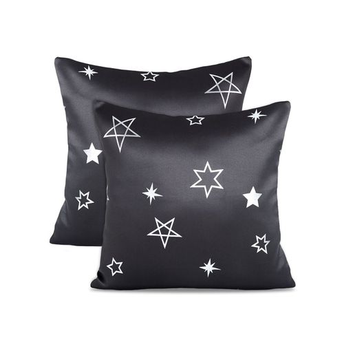 Encasa Homes Satin Silver Star Foil Printed Cushion Covers (Pack of 2)  (16x16 inches)
