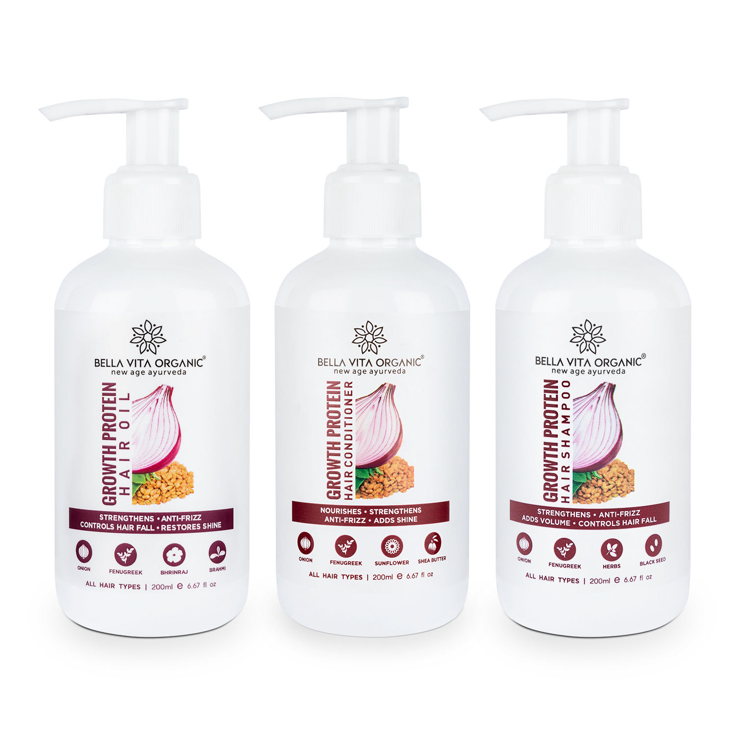 Bella Vita Organic Hair Essential Combo Pack (shampoo + Conditioner + Hair Oil)