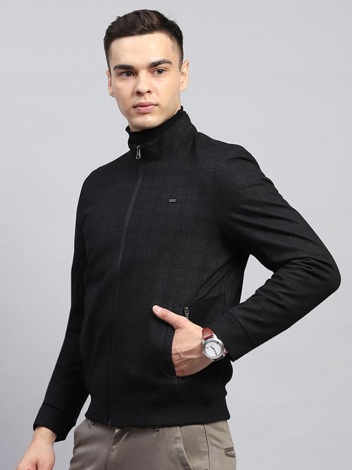 Buy Monte Carlo Men Checks Black High Neck Full Sleeve Jacket Online