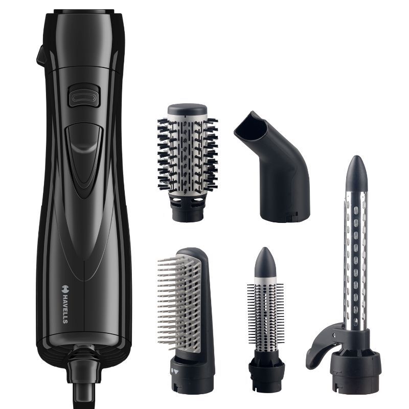 Havells HC4085 Air Care Styler, Pre-styling Half Brush, Drying Nozzle, Curlers, Roller Brush - Black