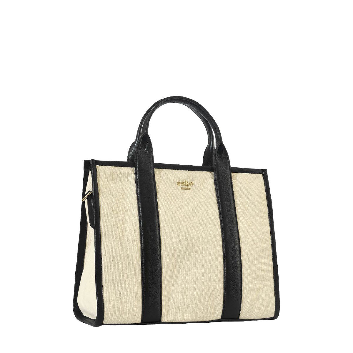 Buy Eske Ivory Black Solid Leather Tote Bag for Women Online
