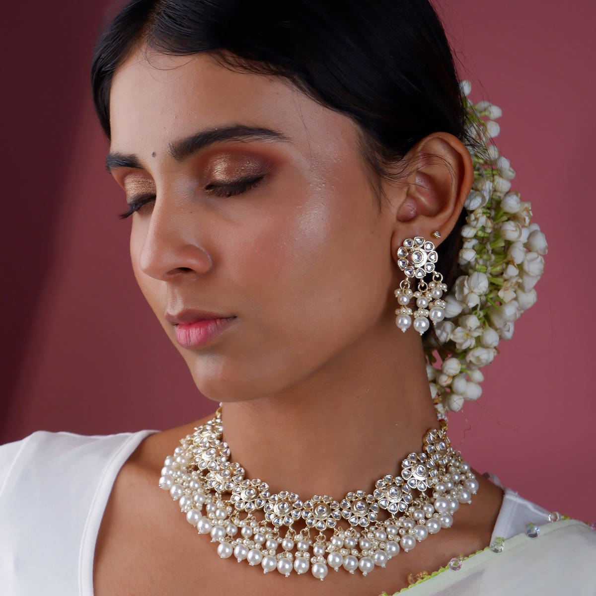 Fida Wedding Ethnic South Antique Gold Pearl Kundan Choker Necklace for Women