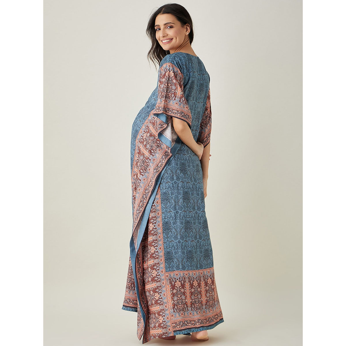 The Kaftan Company Blue Geometric Bloom Maternity & Nursing Kaftan Buy