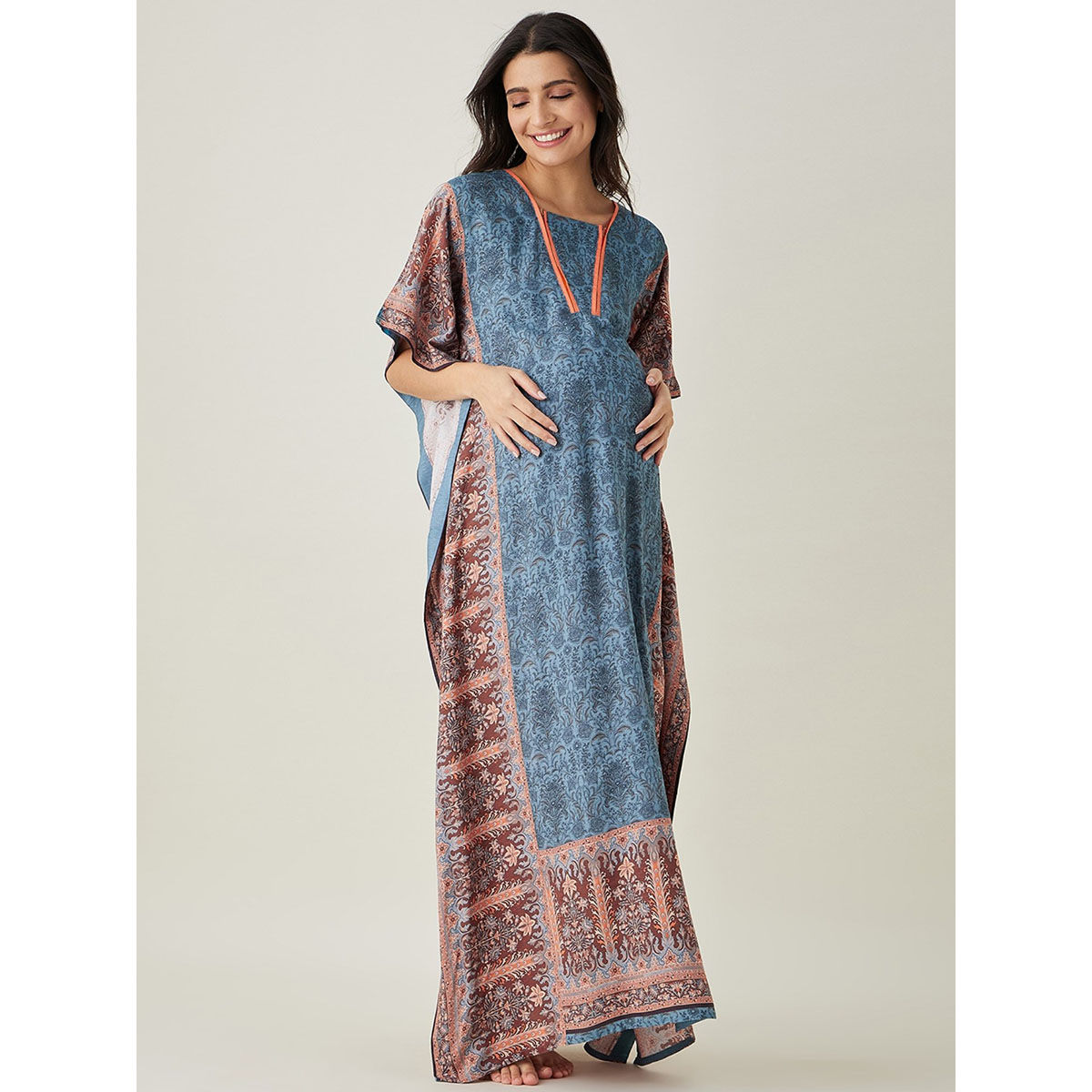 Rayon Floral Blue Maternity Feeding Kaftan