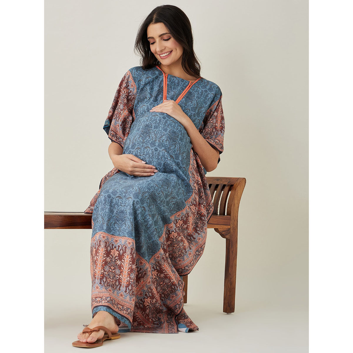 The Kaftan Company Blue Geometric Bloom Maternity & Nursing Kaftan Buy