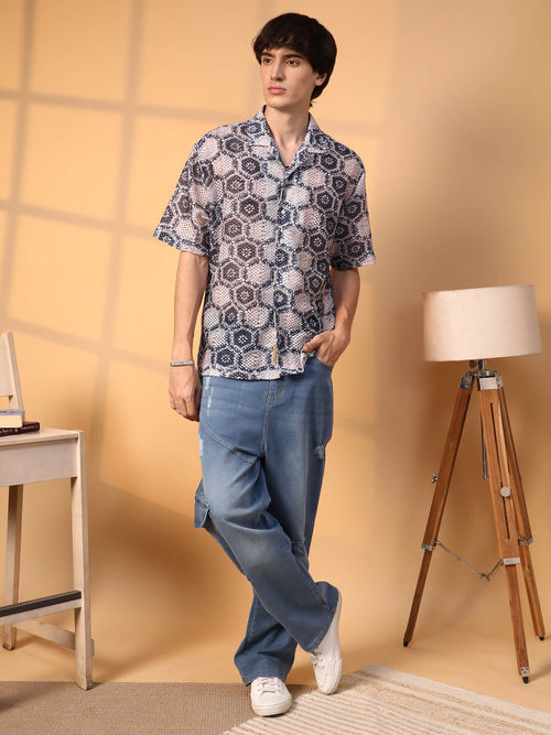 Mens Tshirt Blue And Orange Off White Shirt Printed Artwork T