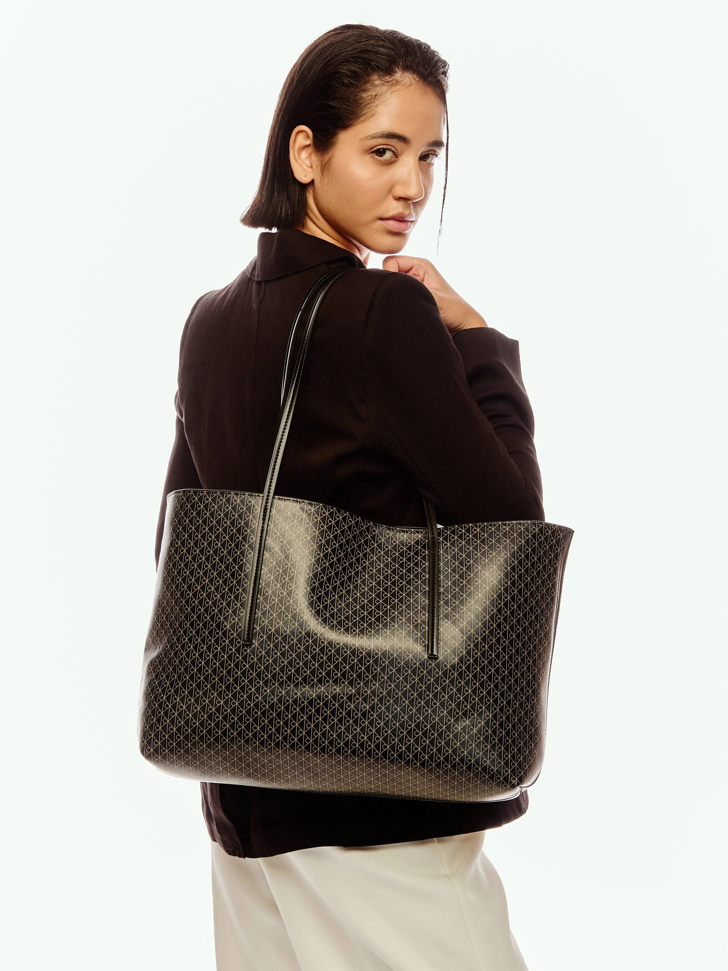 Calvin Klein Black Printed Polyester Tote Bag