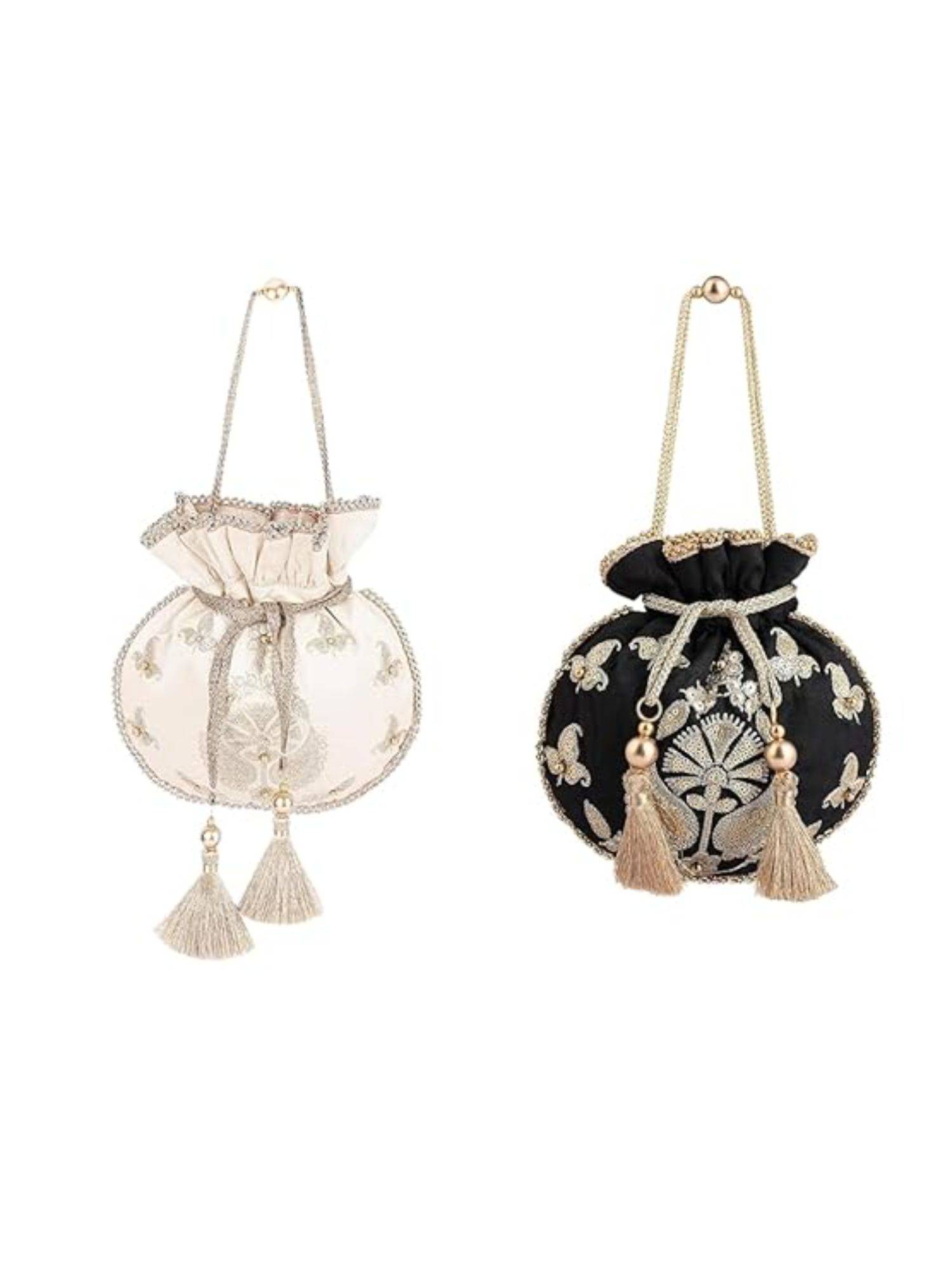 MasQ Multi-Color Embroidered Silk Potli Bags