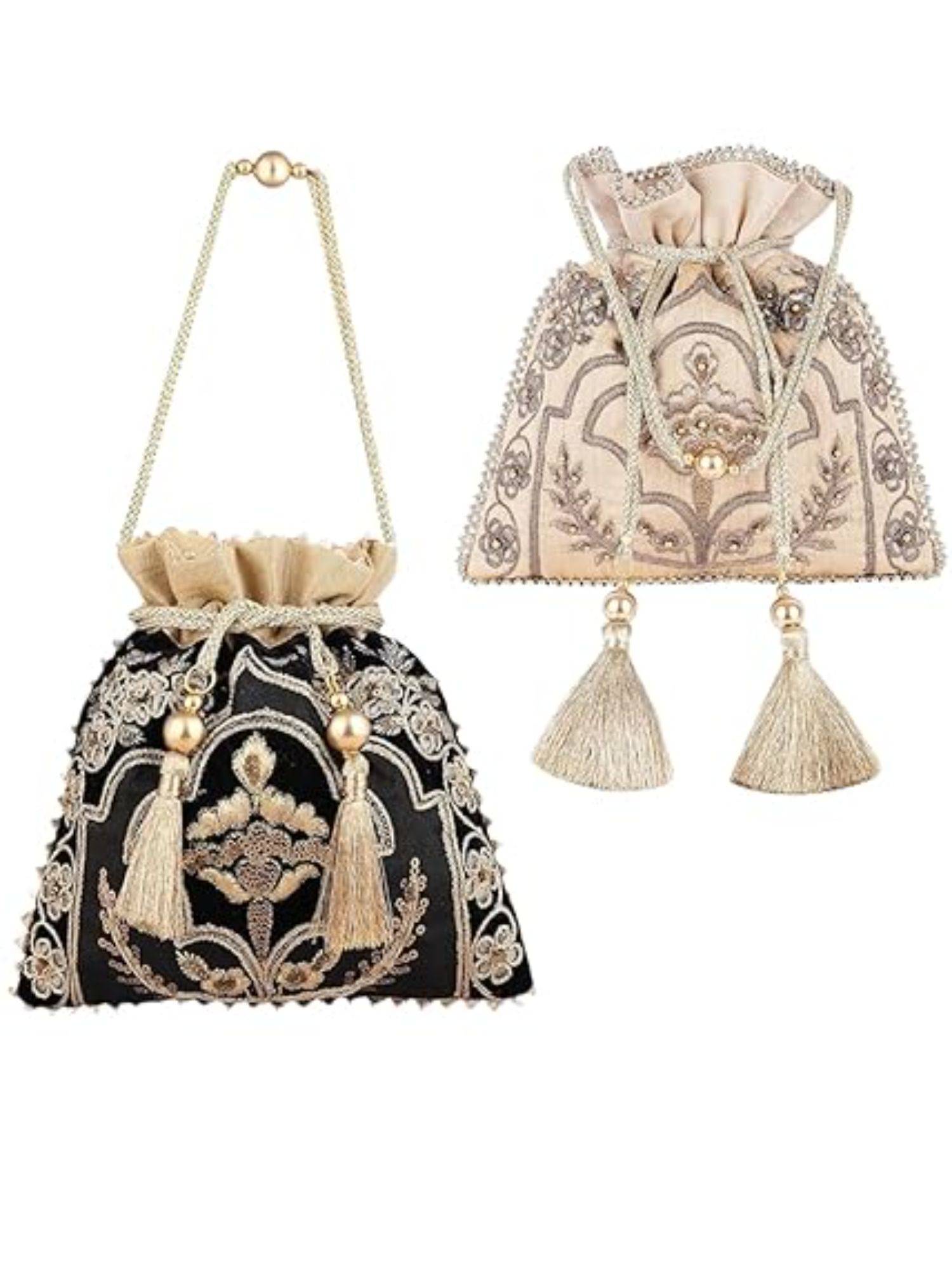 MasQ Multi-Color Embroidered Silk Potli Bags
