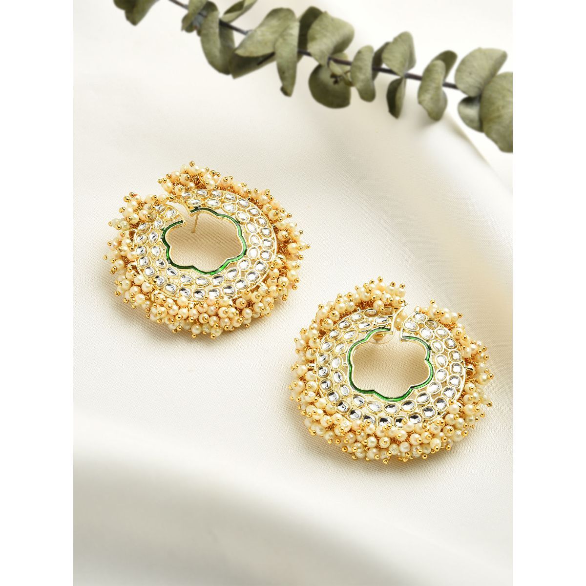 Zaveri Pearls Gold Tone Traditional Clustered Pearls Kundan Stud Earring-ZPFK11231