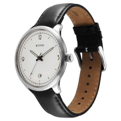 Titan Men Timeless Off White Dial Leather Watch 10023SL05 (M)