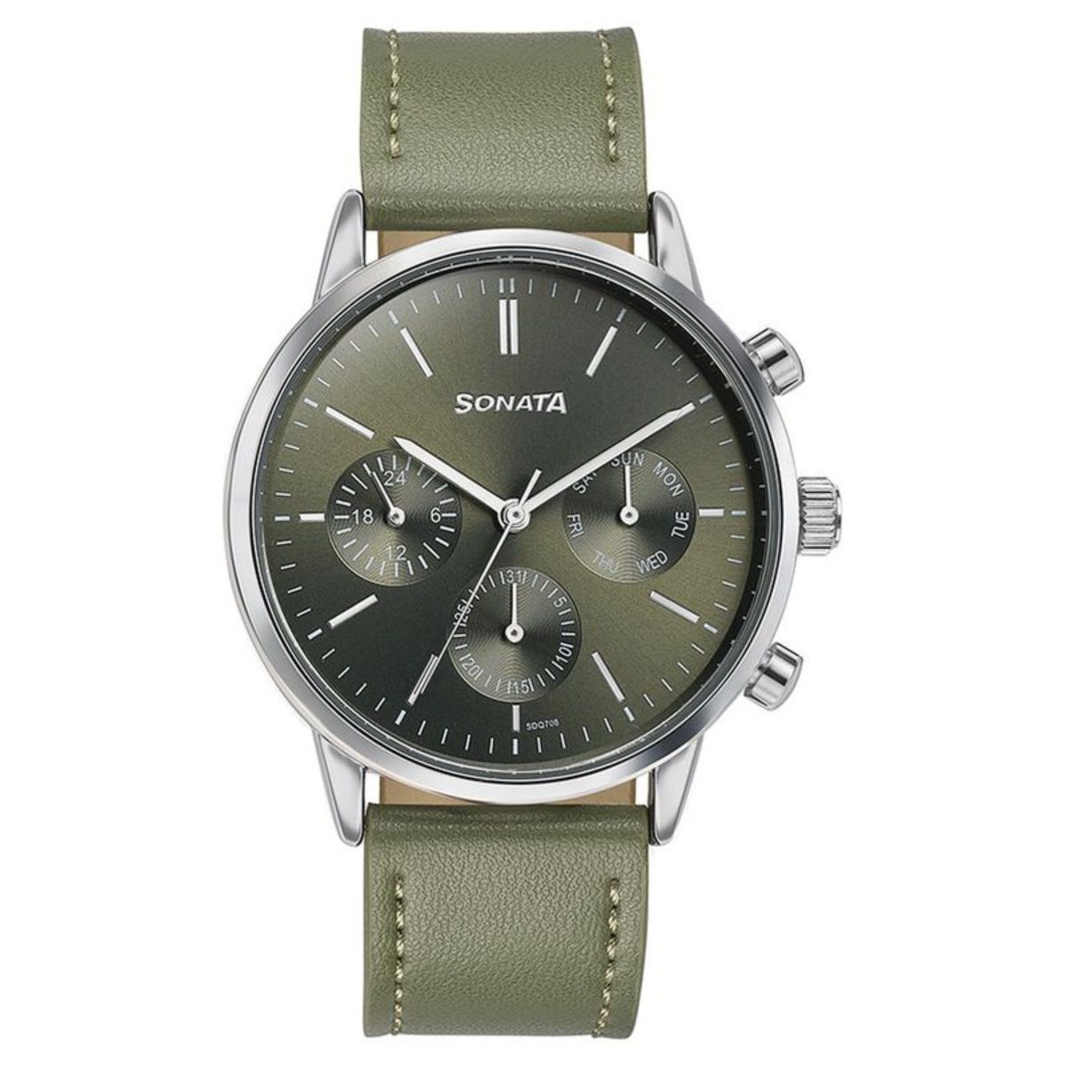 Buy Sonata Men 2.O Green Dial Leather Watch 77139SL02 M Online
