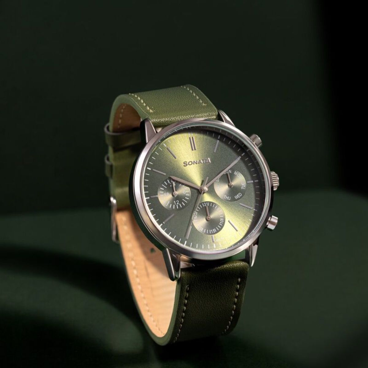 Buy Sonata Men 2.O Green Dial Leather Watch 77139SL02 M Online