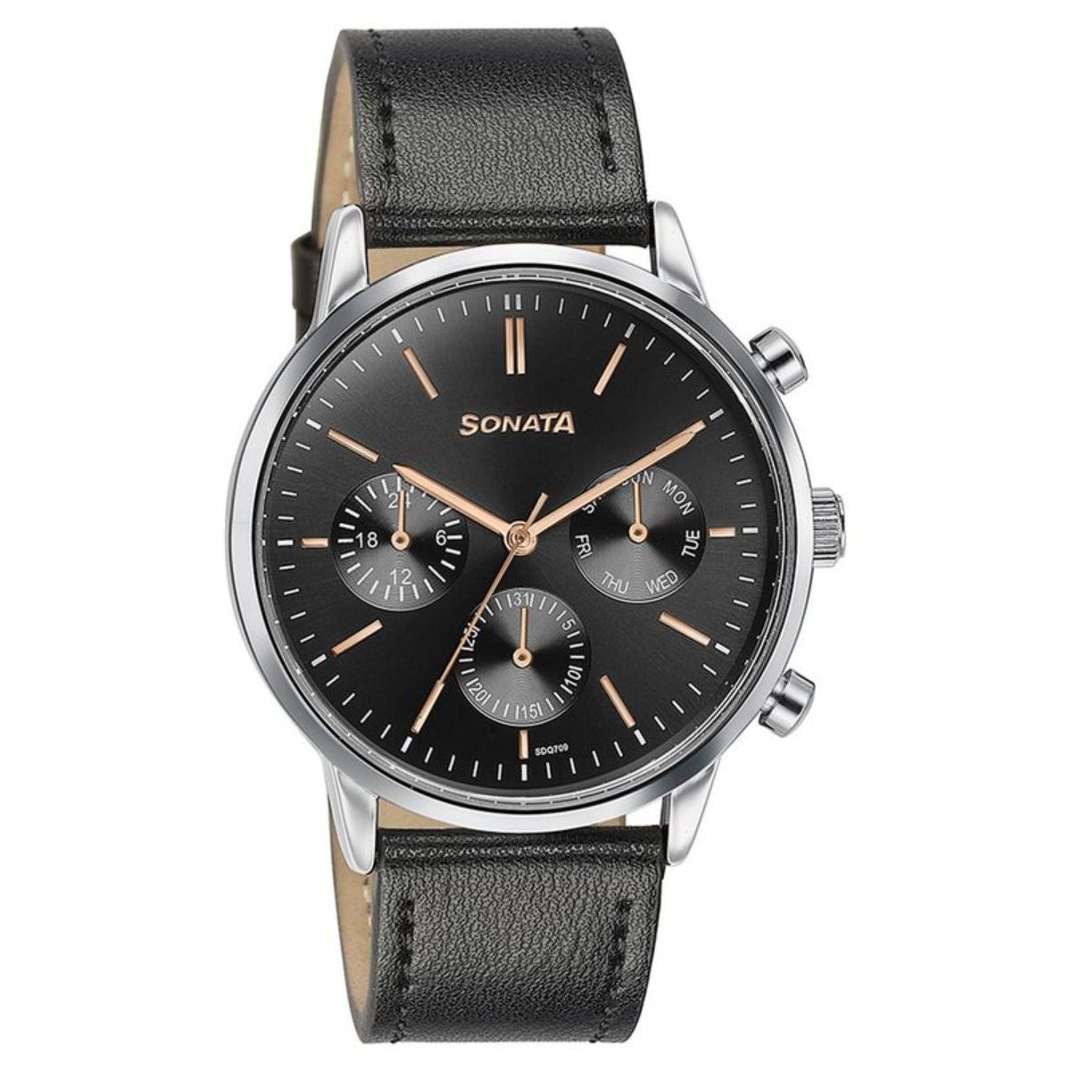 Buy Sonata Men 2.O Black Dial Leather Watch 77139SL03 M Online
