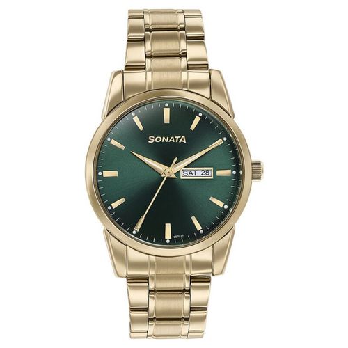Sonata Men Green Dial Stainless Steel Watch 77147YM02 (M)