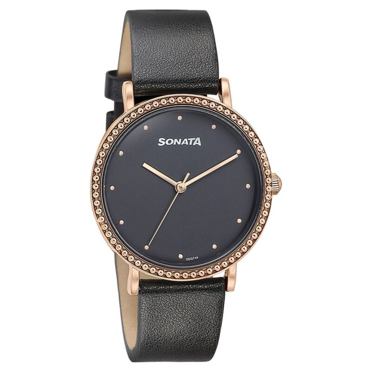 Sonata black leather watch cheap