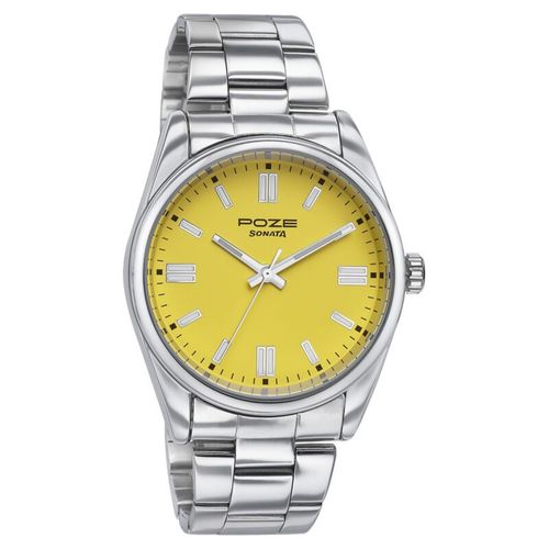 Buy Sonata Men Poze Yellow Dial Stainless Steel Watch