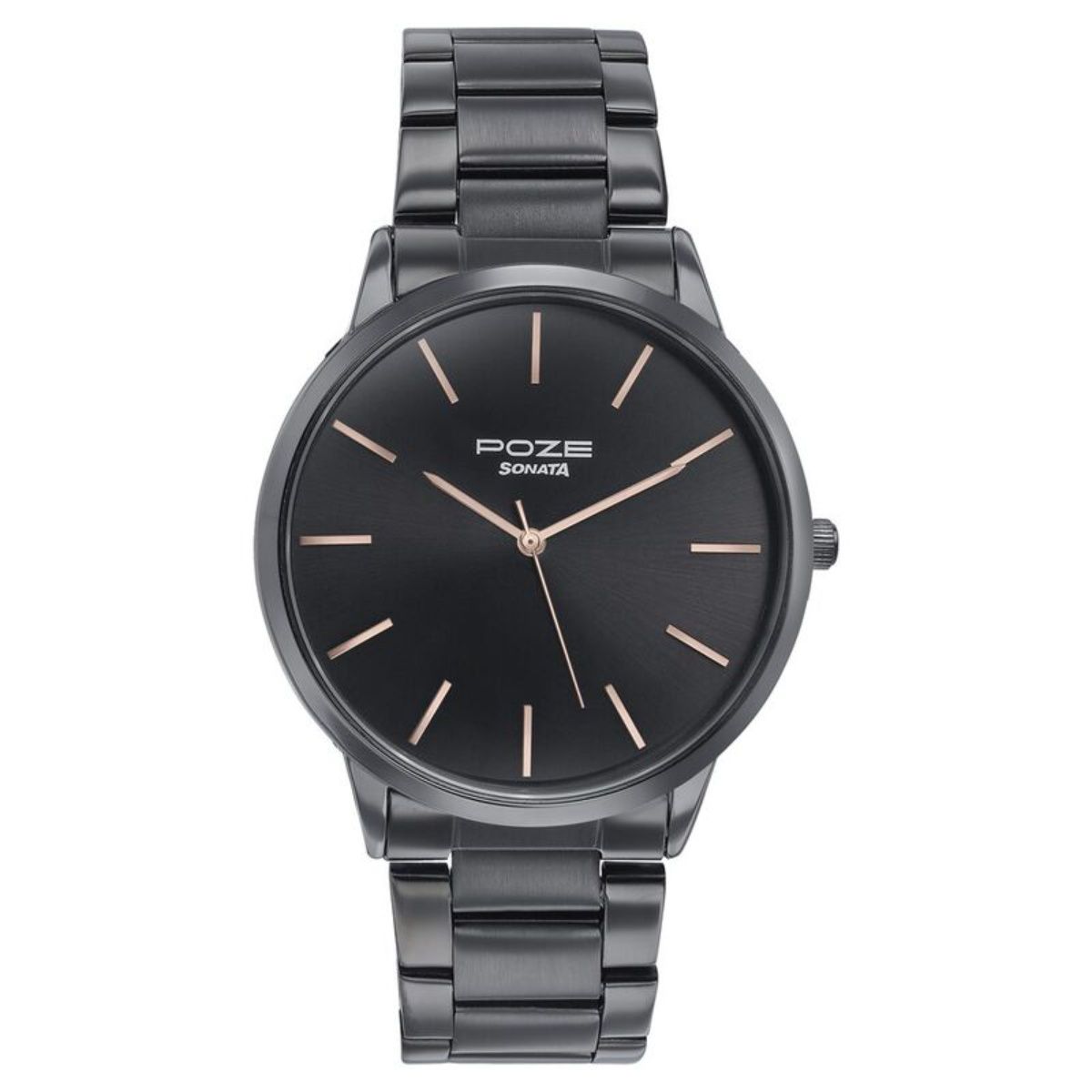 Sonata black stainless steel watch discount