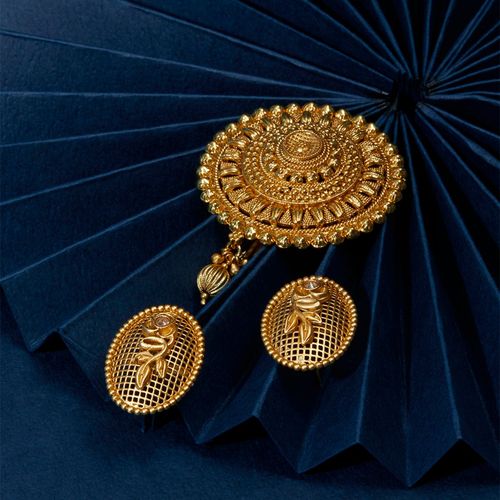 Azai by Nykaa Fashion Combo of Net Patterned Gold Earring and Gold Round  Shaped Hair Pin