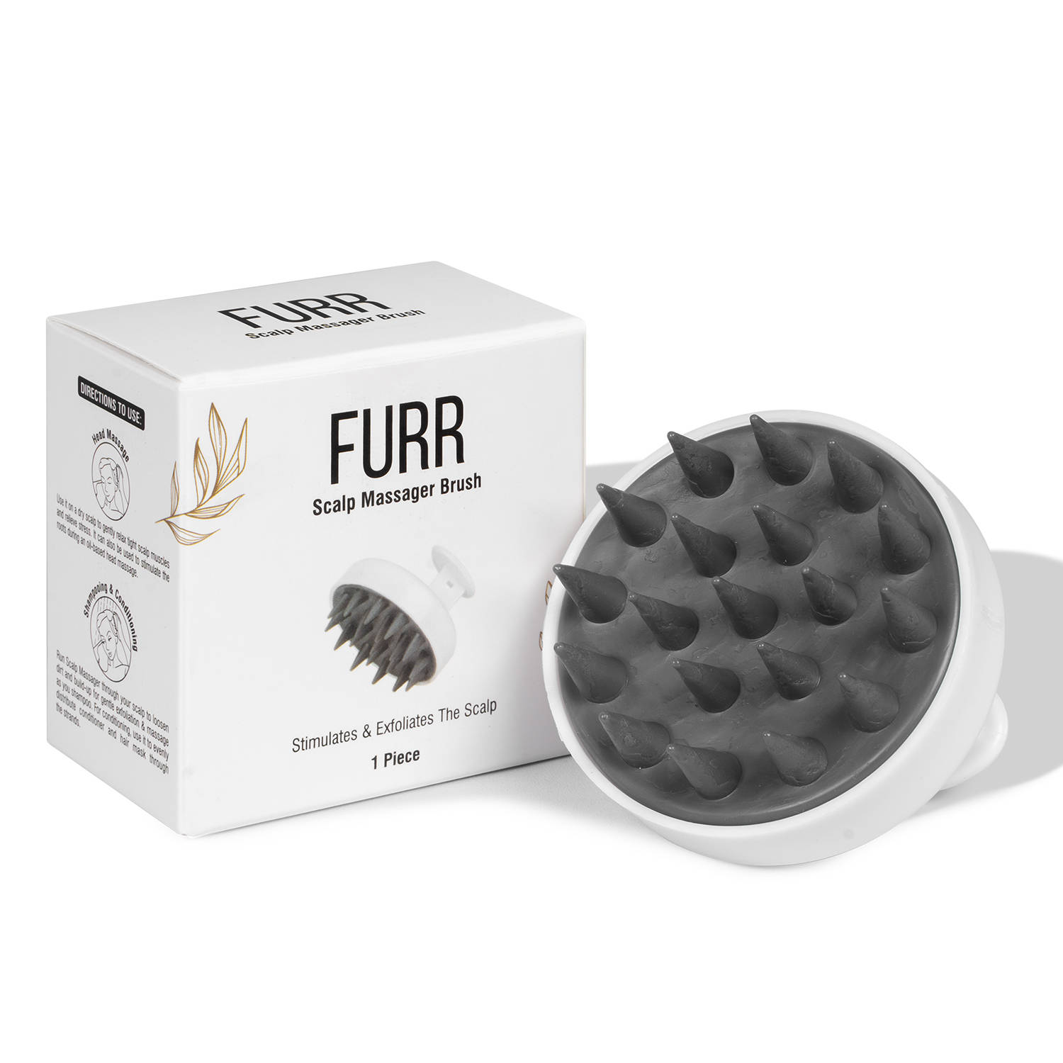FURR Soft Silicone Bristles Scalp Massager with Removable Handle for head Massage
