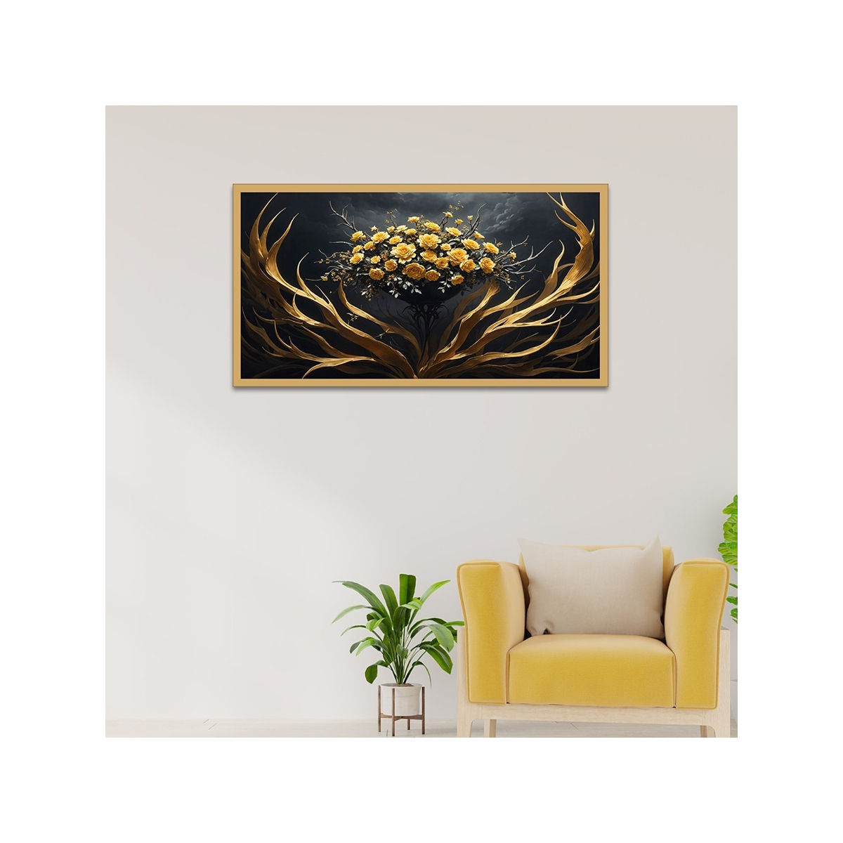 Buy Dekorstation 3D Yellow Gold Flower Floating Frame Canvas Wall