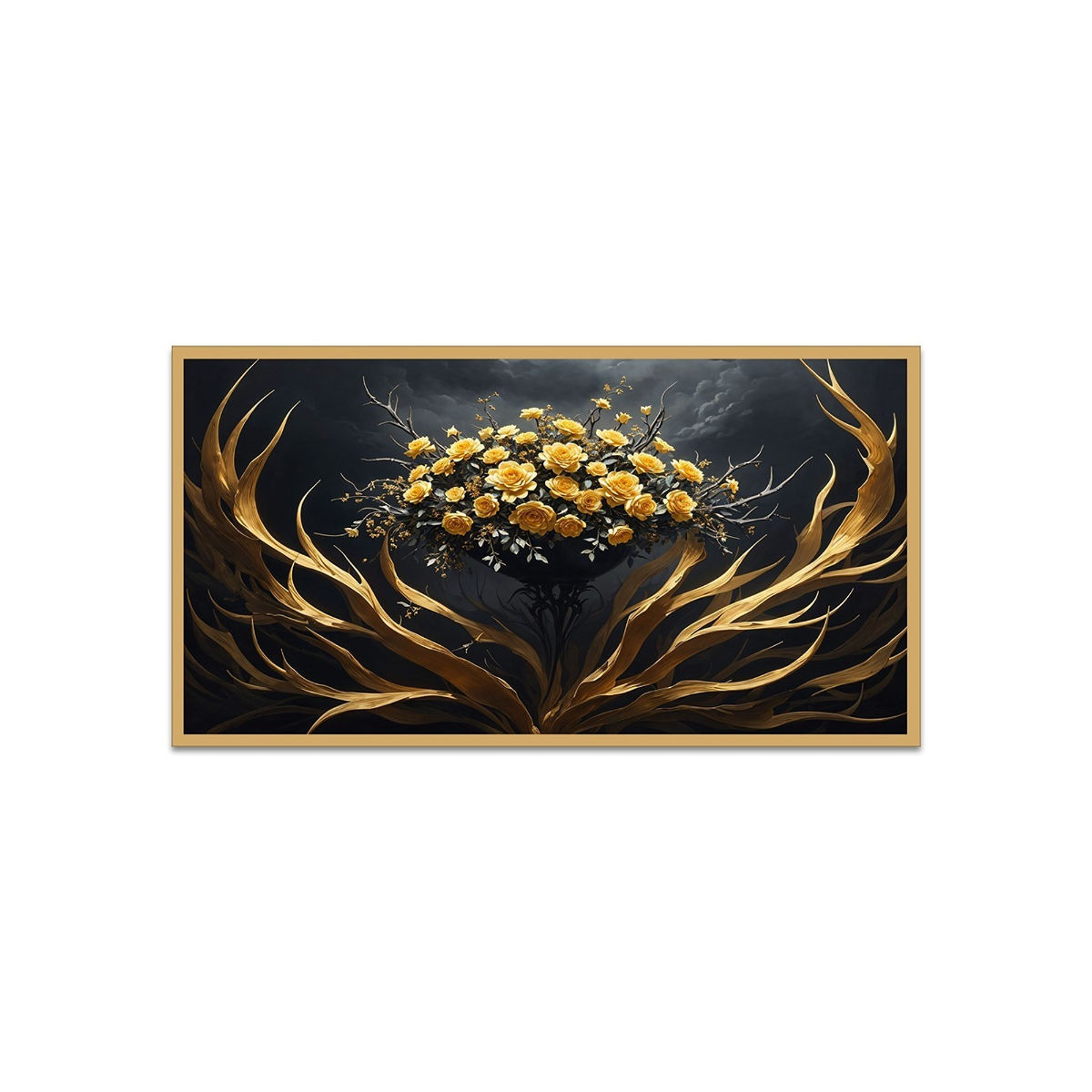 Buy Dekorstation 3D Yellow Gold Flower Floating Frame Canvas Wall