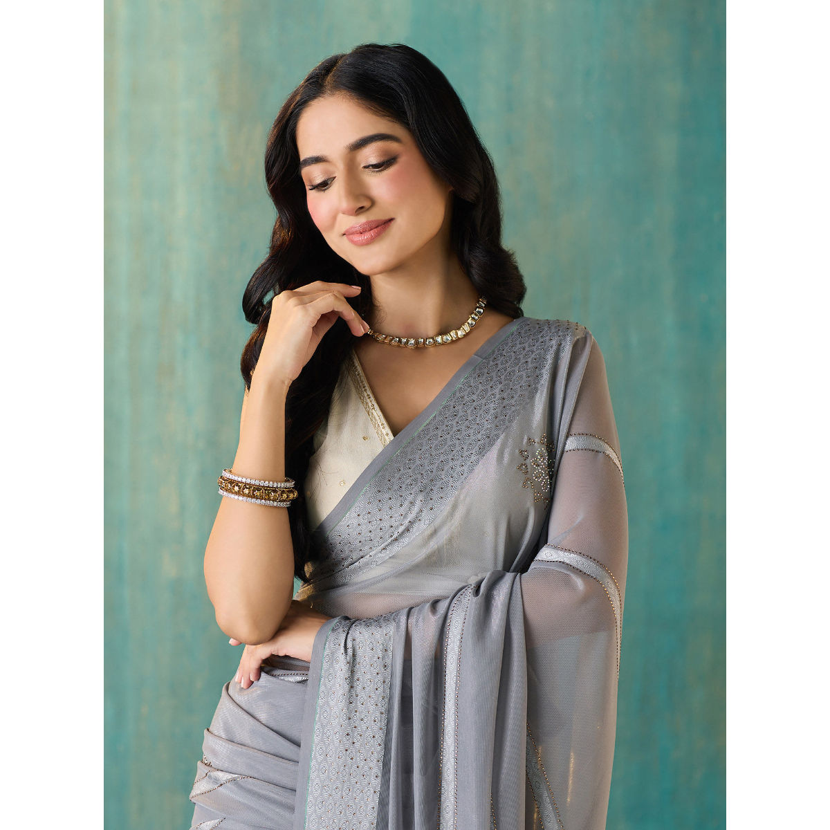 Grey chiffon shop blouse