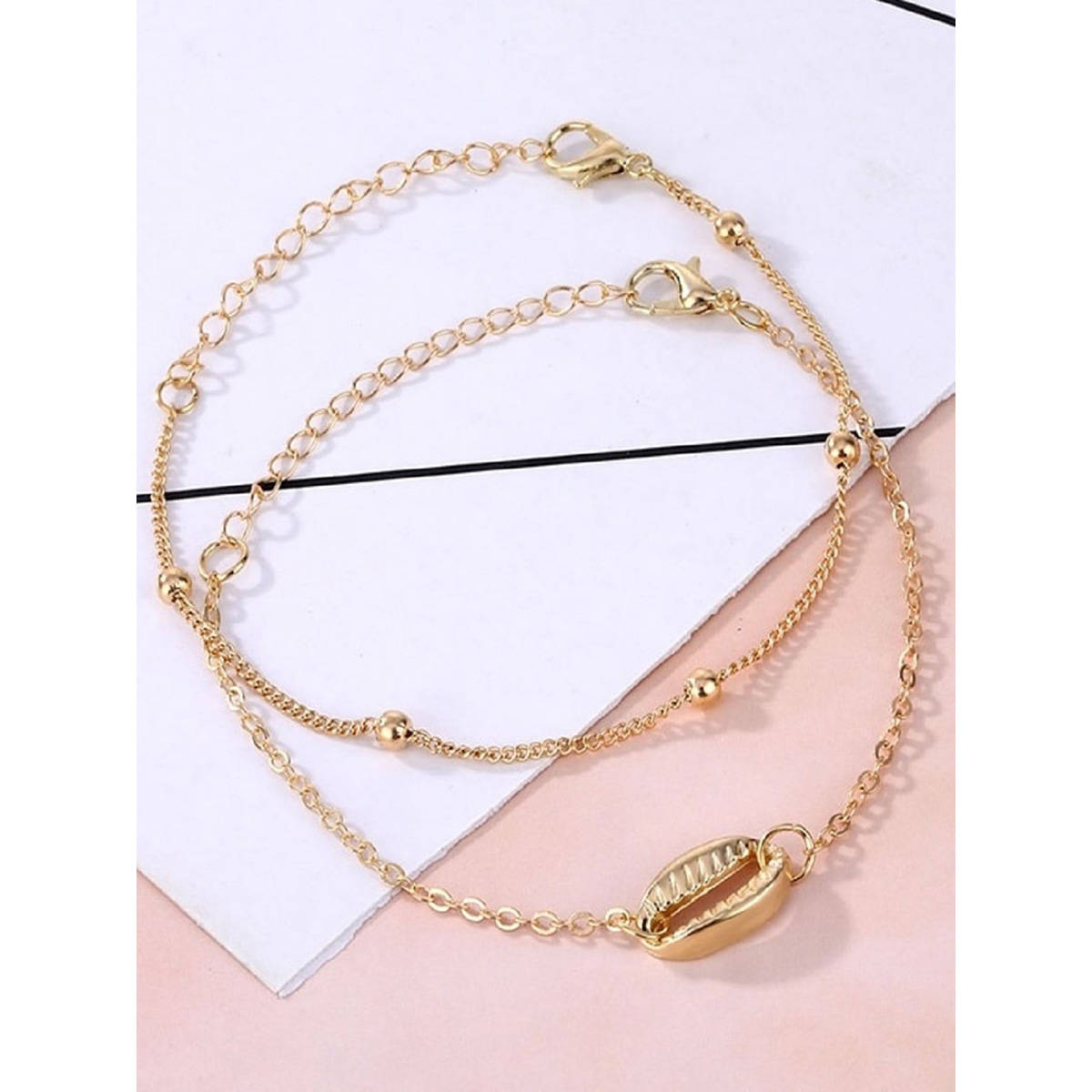 OOMPH Gold Tone Multi Layer Sea Shell Beach Fashion Anklet (Single Piece)