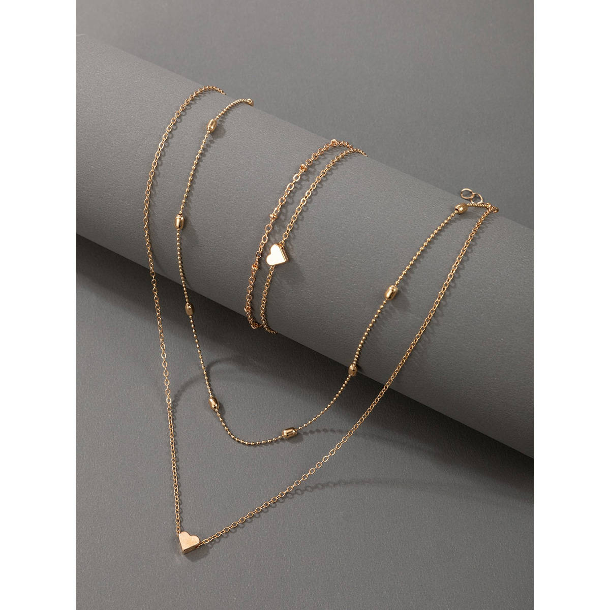 OOMPH Gold Tone Multi Layer Heart Charm Necklace & Anklet Jewellery Set