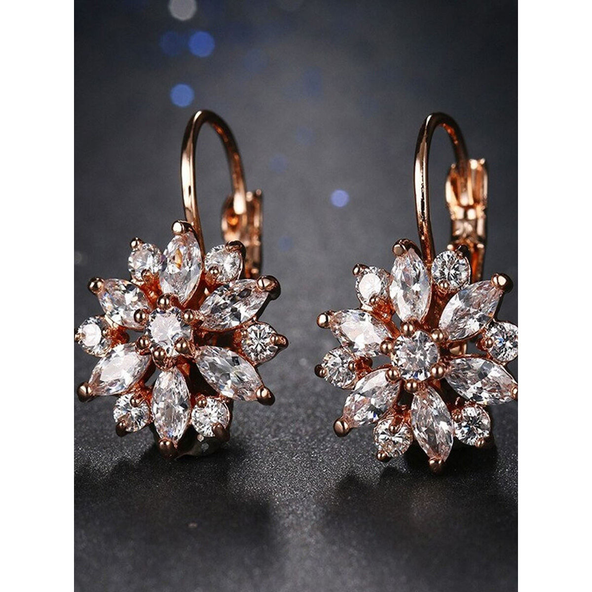 Playful Flower Drop 18KT Rose Gold Diamond Earrings