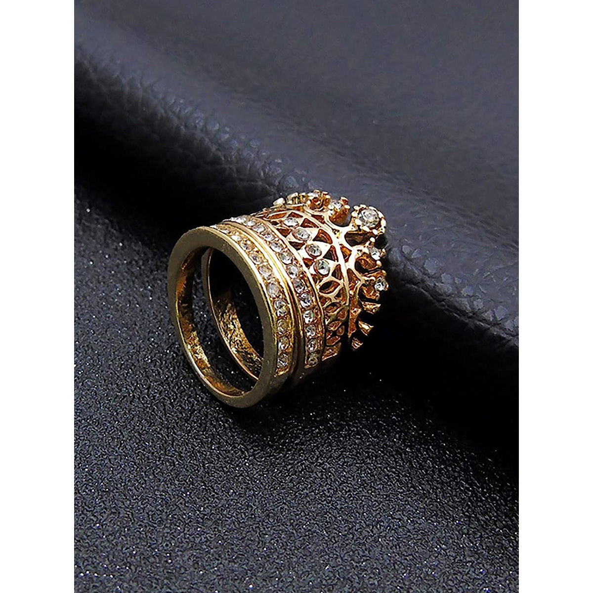 Crown Ring | Gold Zirconia Leaves Statement Ring – SARONT
