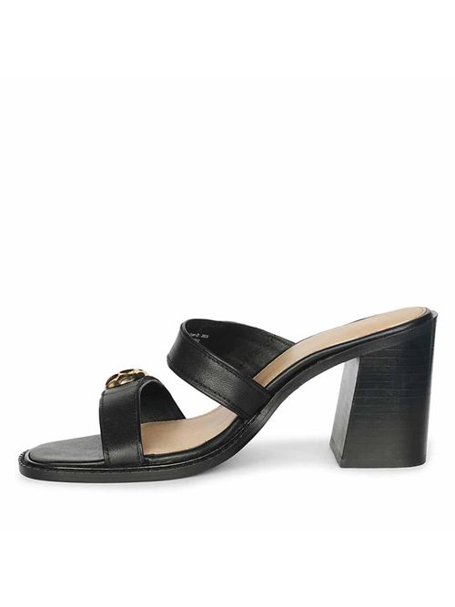 Saint G Saintg Womens Black Leather Block Sandals Heels (EURO 36)