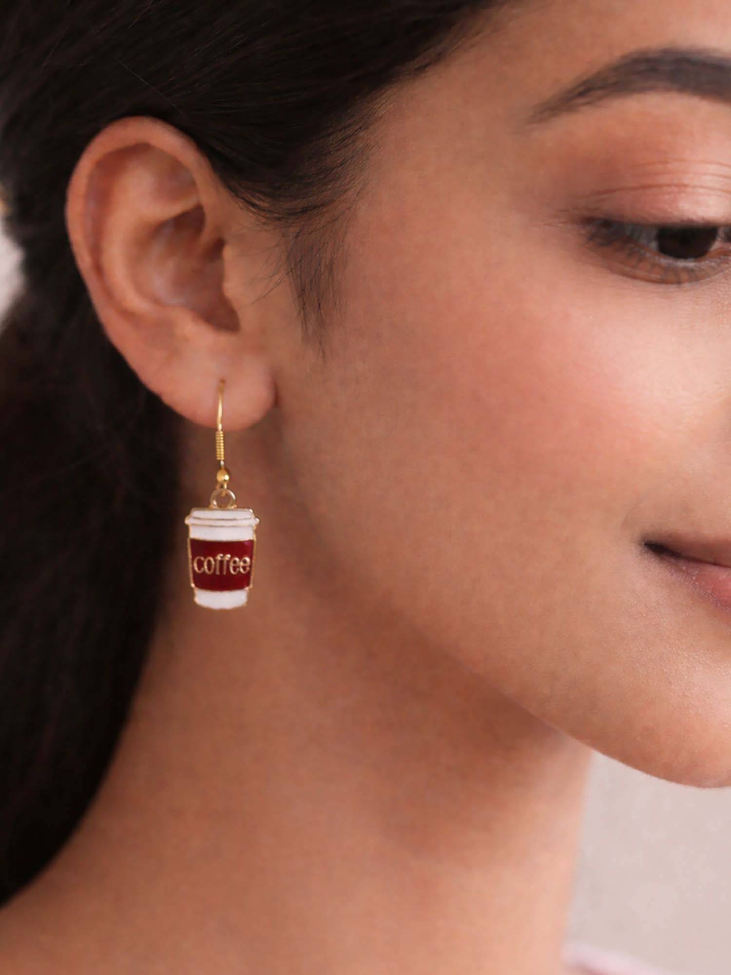 Digital Dress Room Multi-Color Gold Plated Coffee Cup Mini Earrings