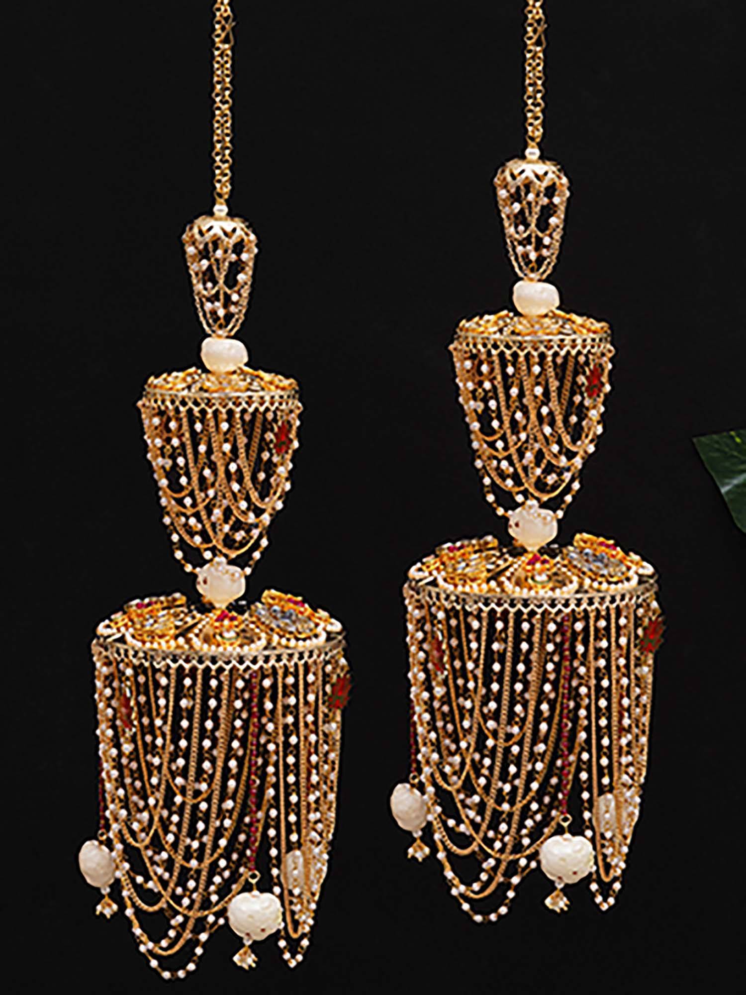 BeAbhika Multi-Color Multi-Layer Chain Royal Pearl Dome Bridal Kaleeras (Pack Of 2)