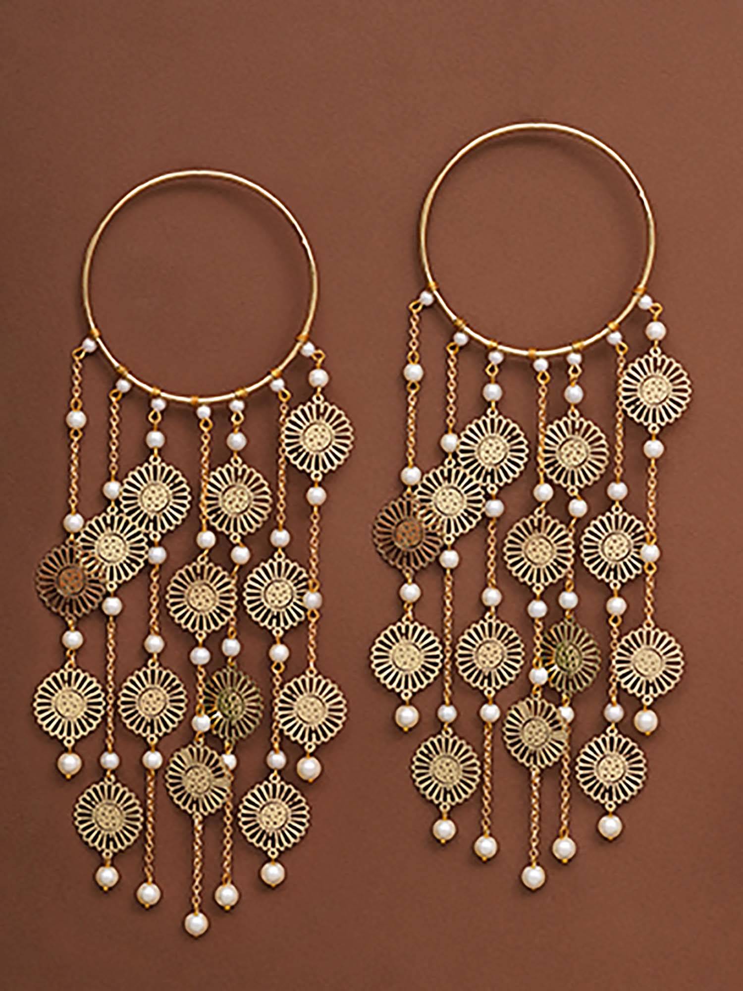 BeAbhika White Pearl Drop Sunburst Coin Bridal Kaleeras (Pack Of 2)