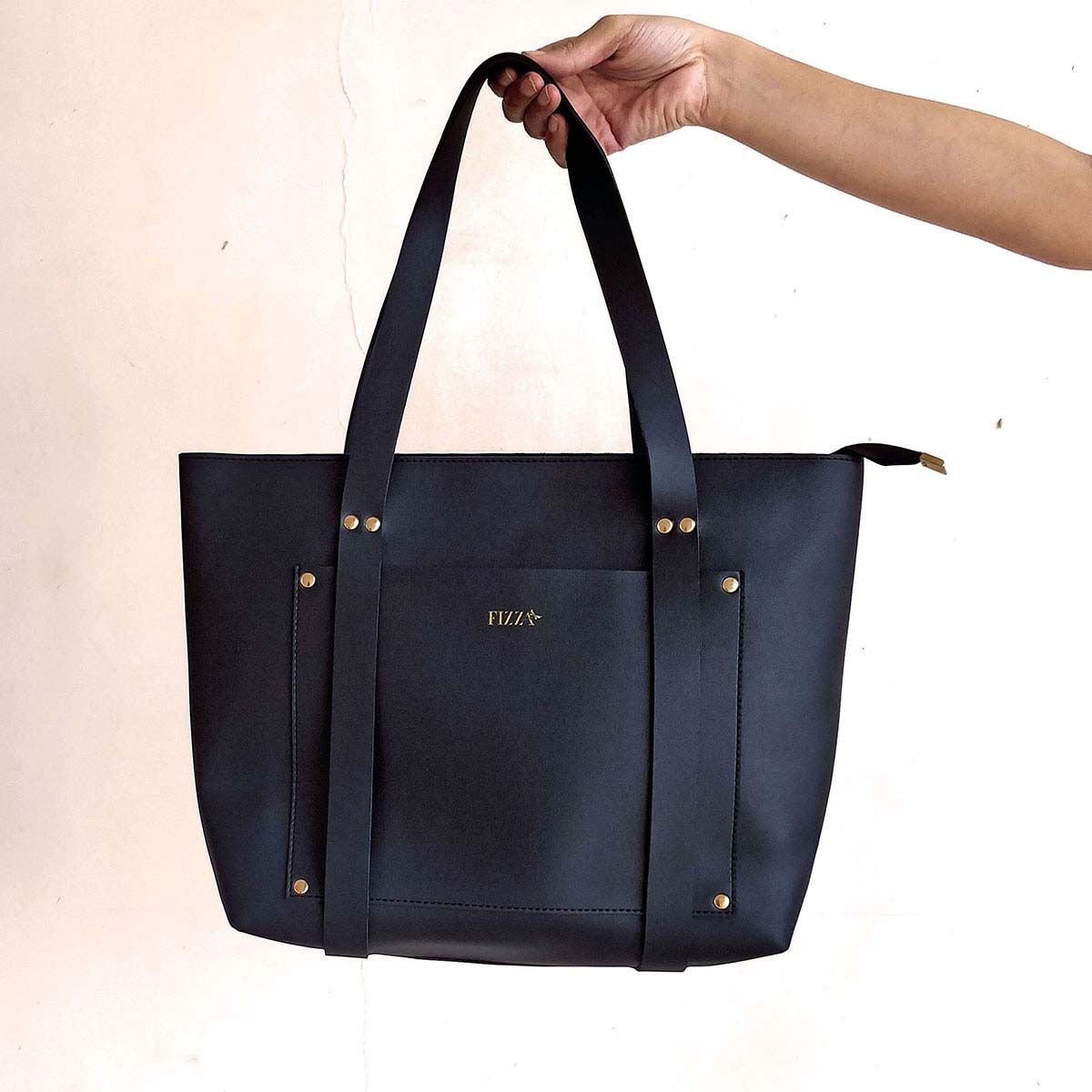 Fizza Black Shopper Tote with Strap Detail Buy Fizza Black Shopper