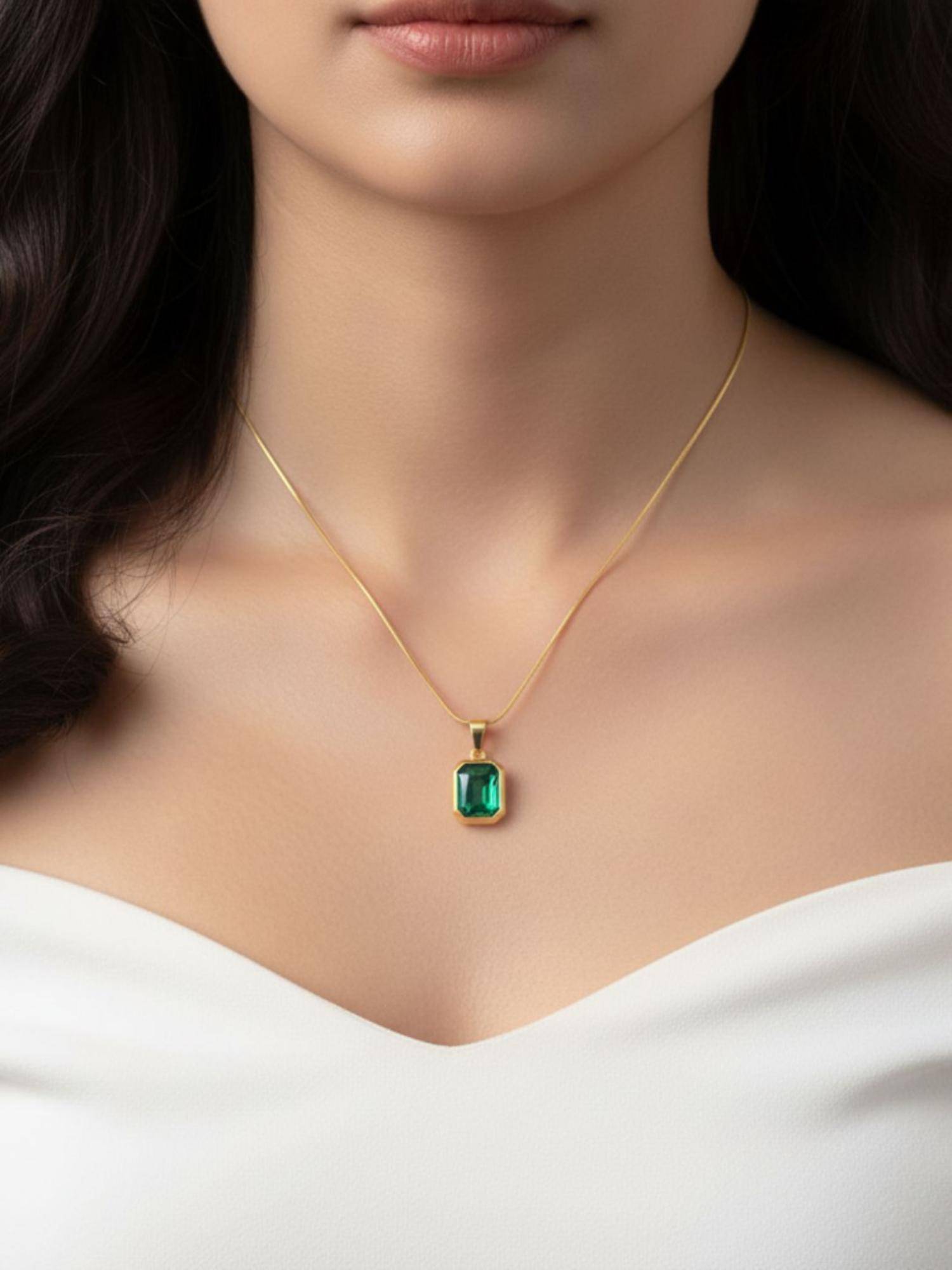 RACHIVA 18K Gold Plated Emerald Zircon Pendant Necklace