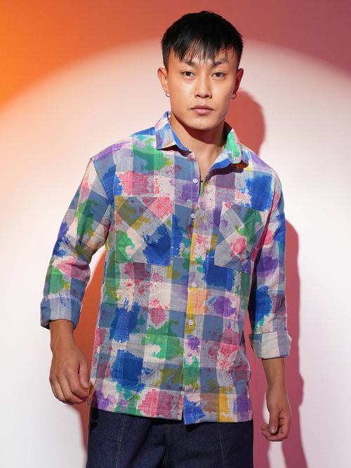 Campus Sutra Men's Multi-Color Splash Check Oversized Casual Shirt