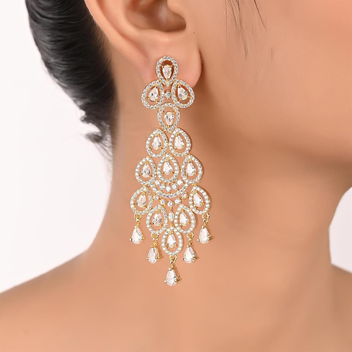 Buy Ratnavali Jewels Gold Plated American Diamond CZ White Long Dangle Earring Online