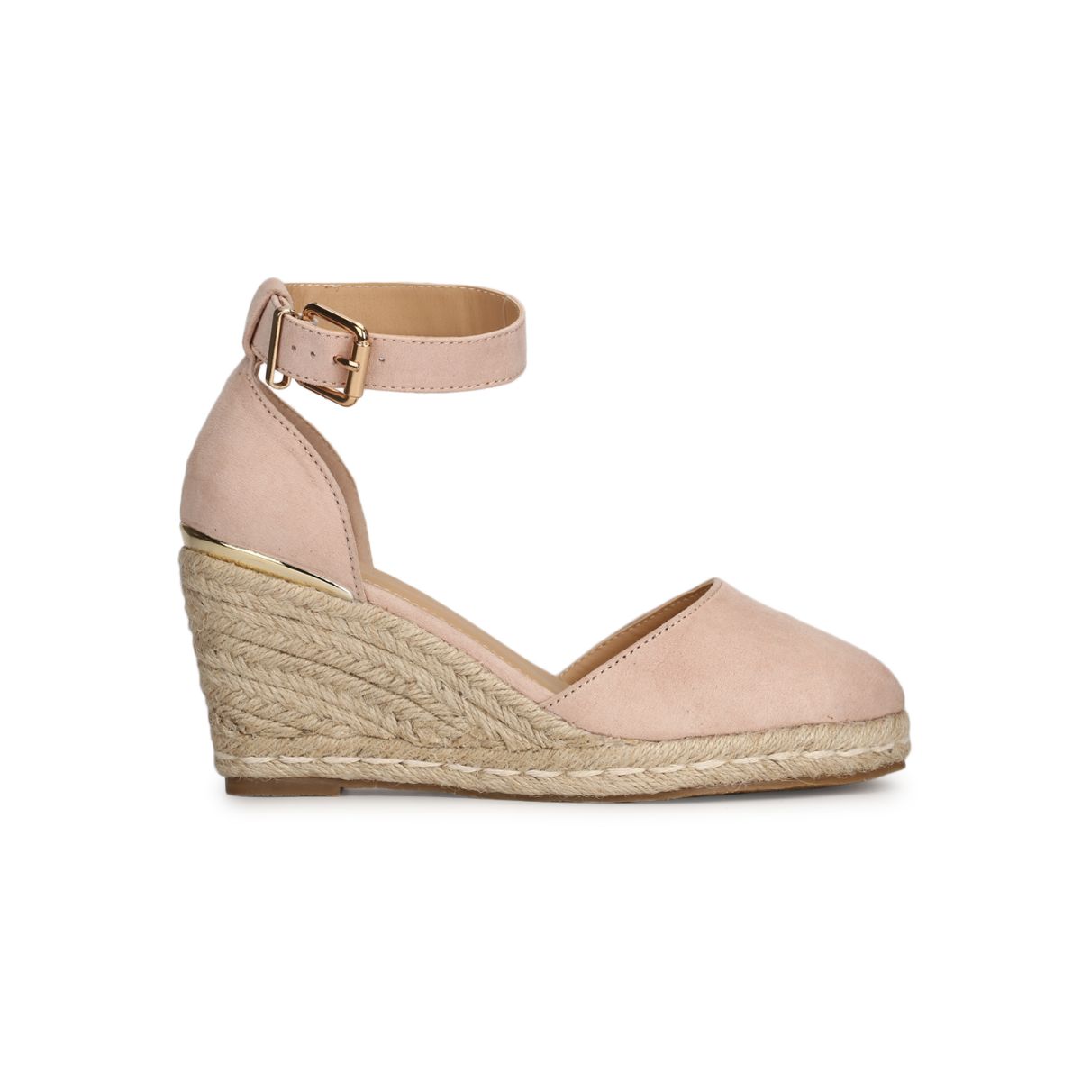 Buy Truffle Collection Nude Micro Ankle Strap Jute Platform Wedges