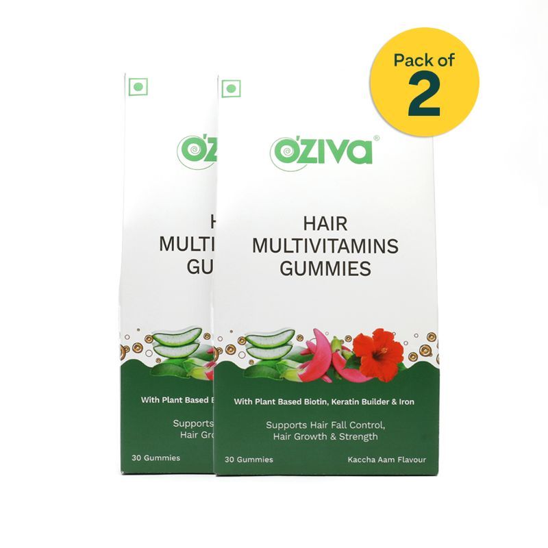 OZiva Biotin Hair Multivitamin Gummies (Keratin Builder, Iron) for Hair