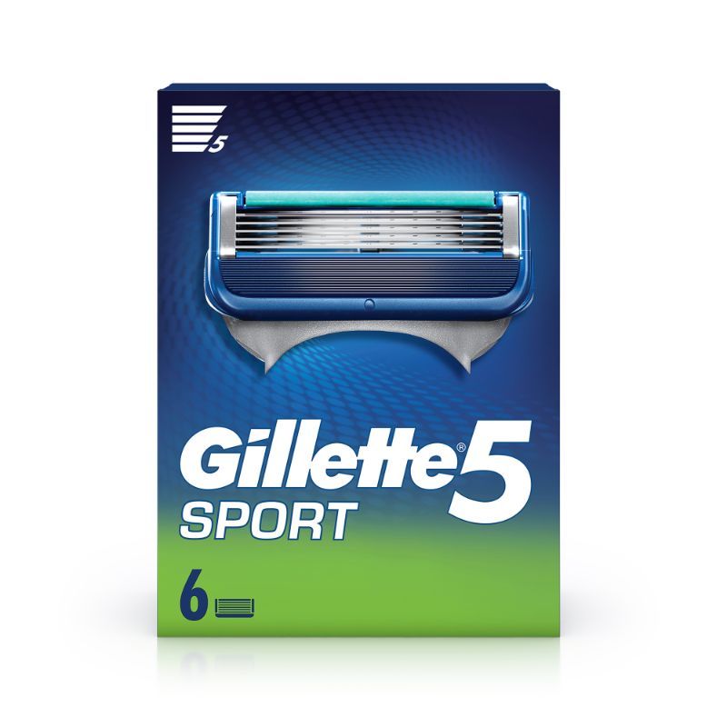 Gillette Sport 5-blade No Slip Aquagrip Mens Pack Of 6 Cartridges