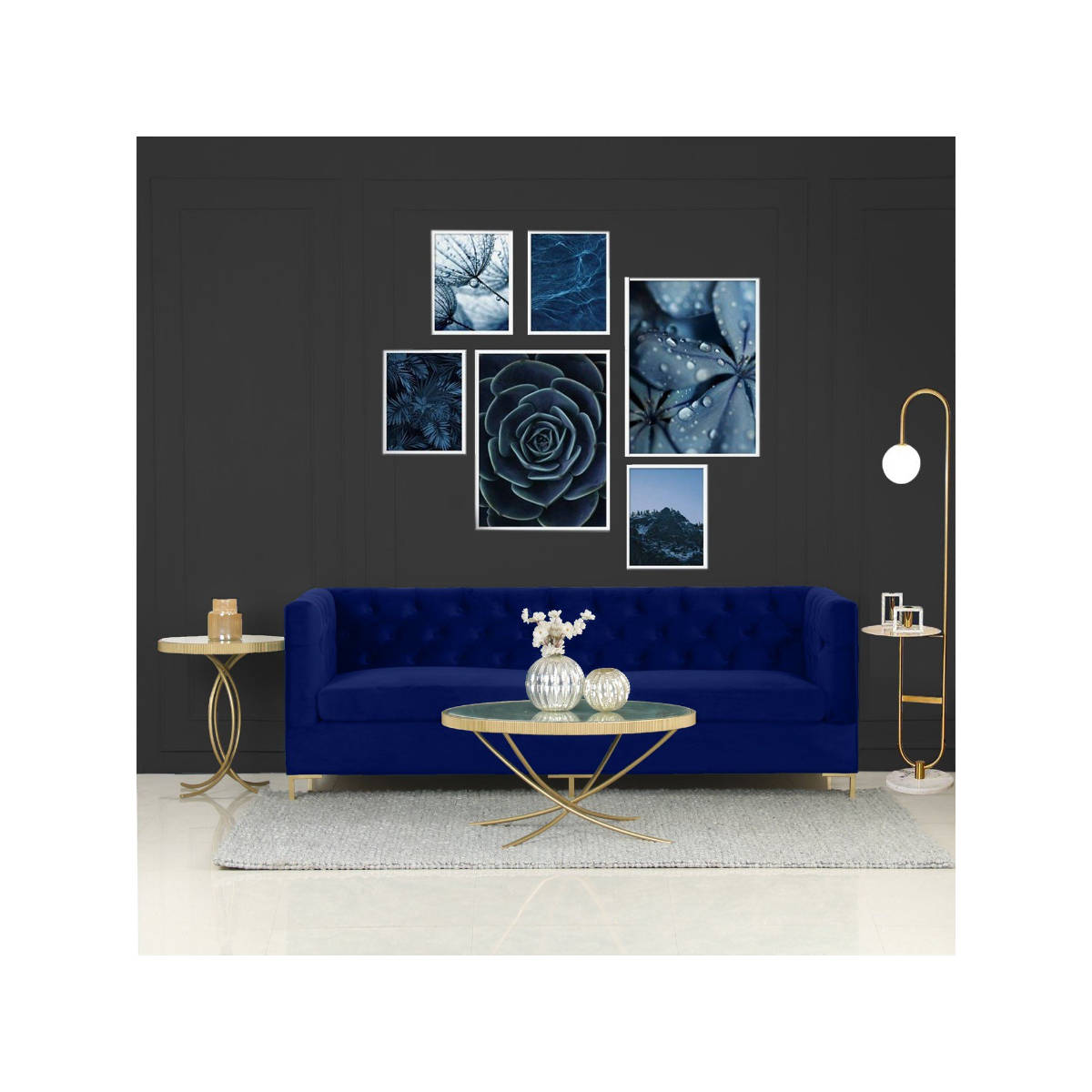 Claymint Seabrook Three Seater Blue Sofa