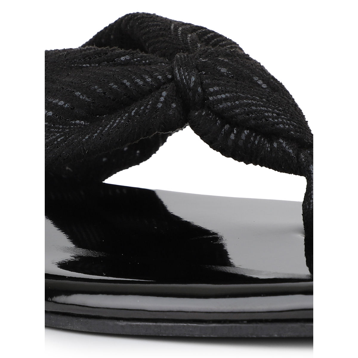 Buy Inc.5 Women Black Metallic Printed Knotted Open Toe Flats Online